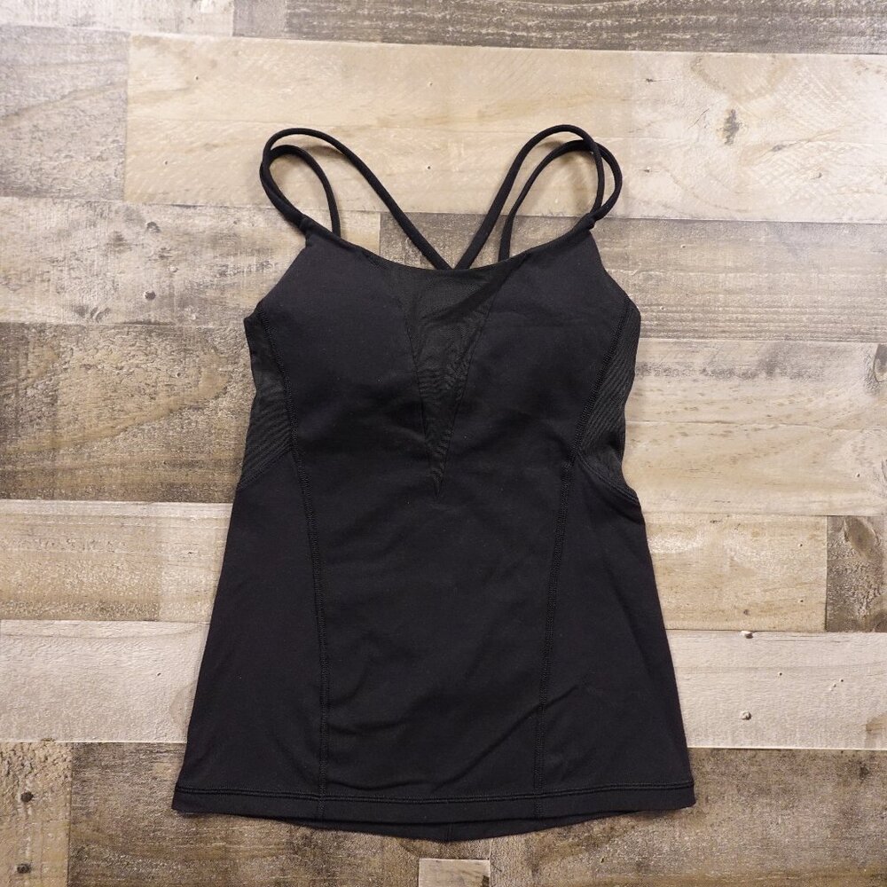 Lululemon Strappy Athletic Tank Women’s Size 4 Black Mesh Panel Yoga Top
